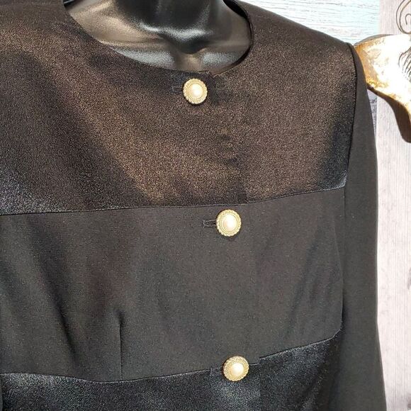Debra Michaels Sz 10 Vintage Black Satin Trim Button Formal Suit Blouse Y2K. 623 - Picture 3 of 6